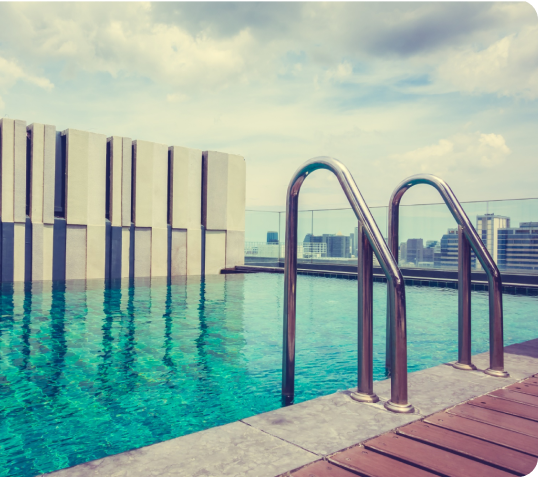 Rooftop infinity pool with turquoise water